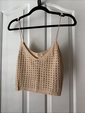 Elan Beige Crochet Knit Camisole
